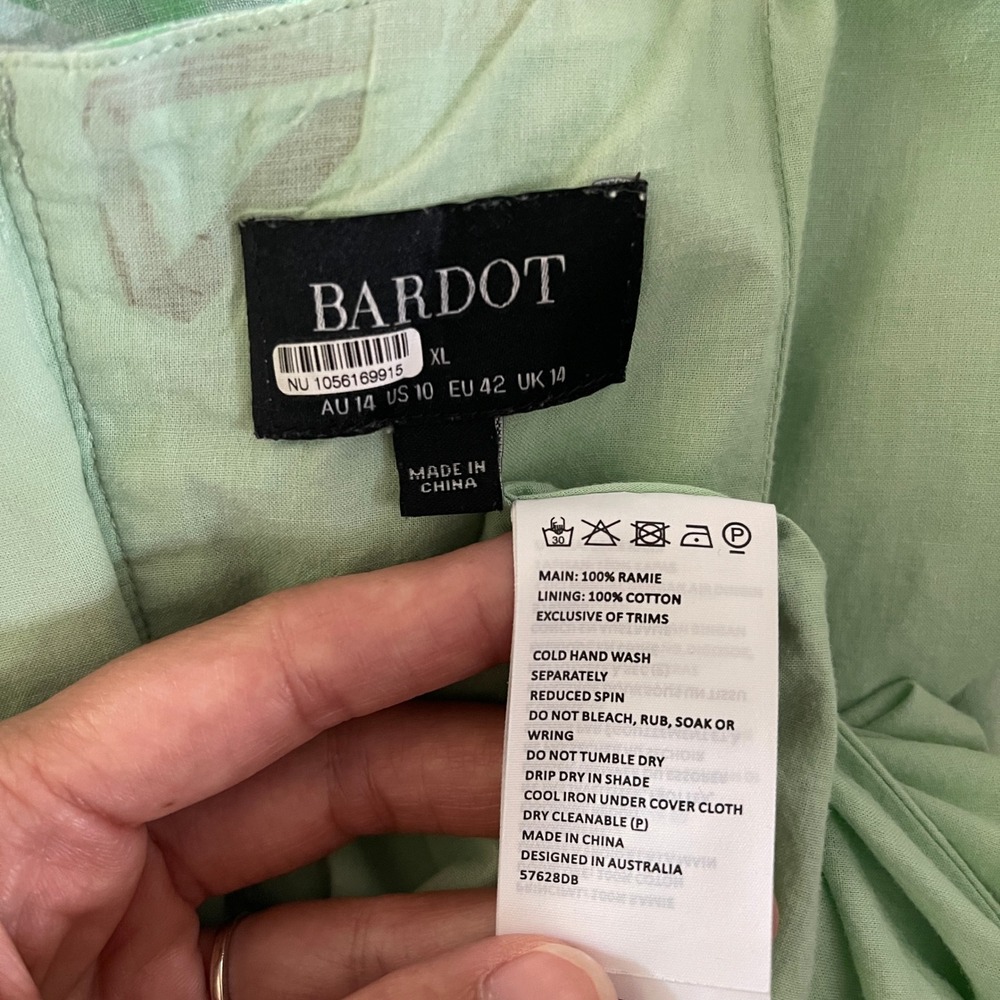 Bardot Kiah Floral Puff Sleeve Corset Mini Dress Green Ramie Cottagecore Size 10 - Picture 5 of 7